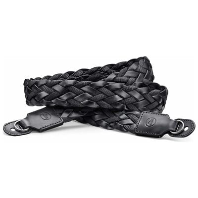 キャリングストラップ 平編みレーヨン&レザー ブラック 14696