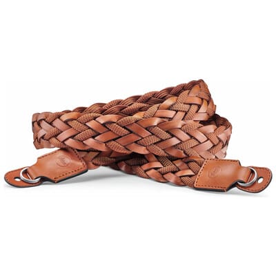 キャリングストラップ 平編みレーヨン&レザー コニャック 14698